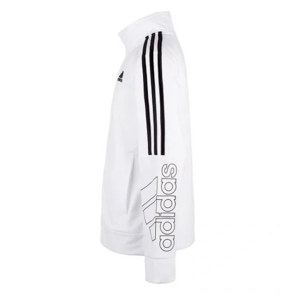 Boys Adidas White & Black Stripe-Accent Logo Zip-Up Track Jacket, Sz. XL 18/20 - Picture 3 of 8